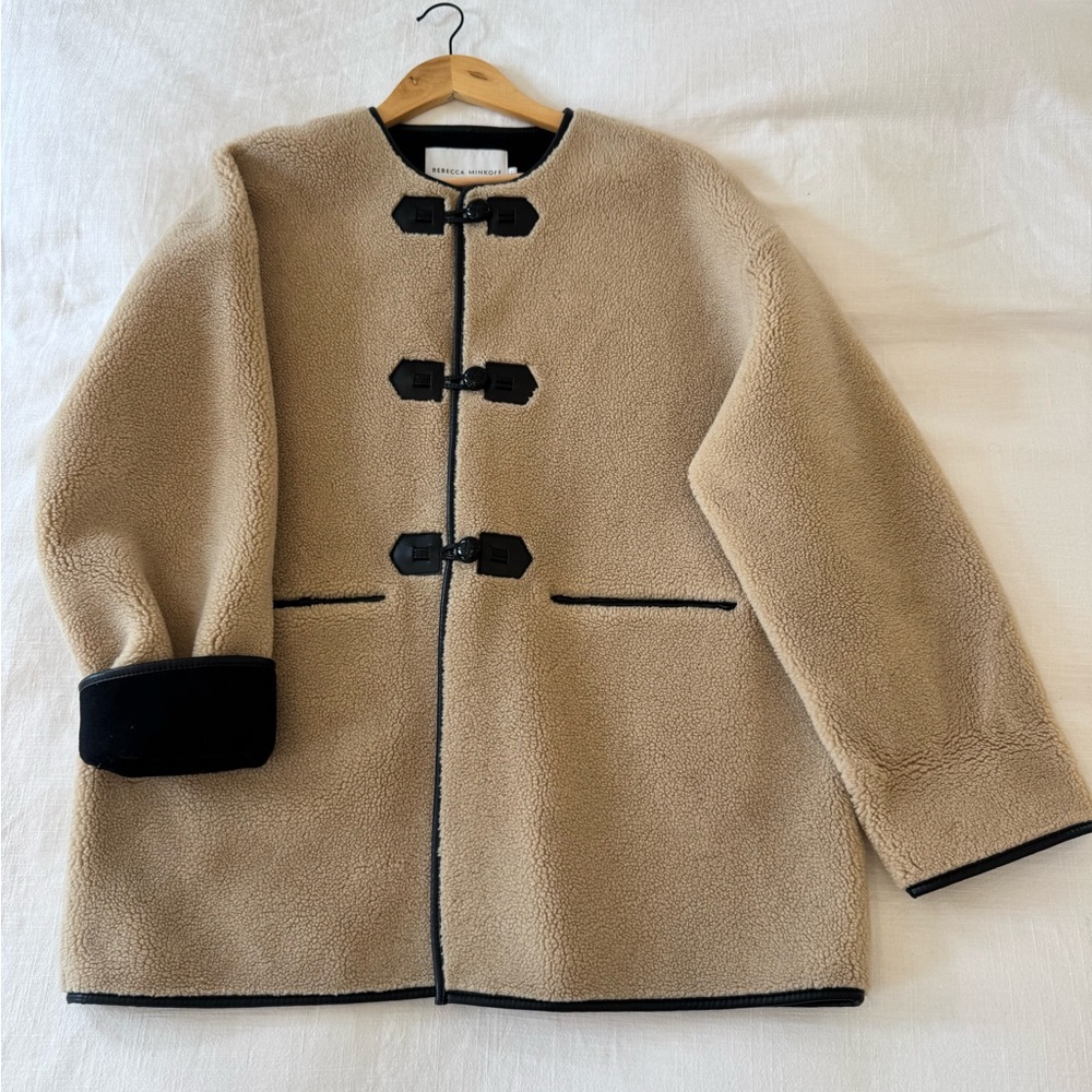 Rebecca Minkoff Beige Teddy Coat with Black suede lining